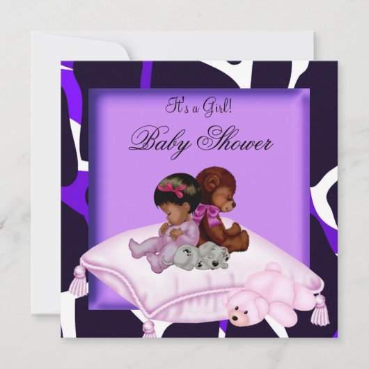 Invitation Baby shower afro-américain fille violette (Devant)