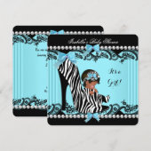Invitation Baby shower afro-américain fille Zebra Turquoise (Devant / Derrière)