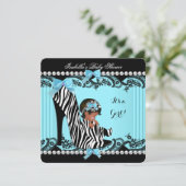 Invitation Baby shower afro-américain fille Zebra Turquoise (Debout devant)