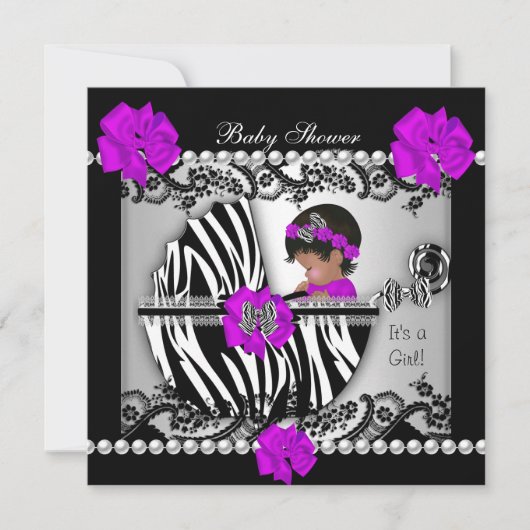 Invitation Baby shower afro-américain mignon bébé fille Zebra (Devant)