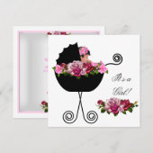 Invitation Baby shower afro-américain mignonne fille rose ros (Devant / Derrière)