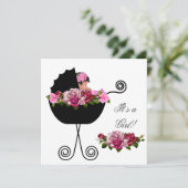 Invitation Baby shower afro-américain mignonne fille rose ros (Debout devant)