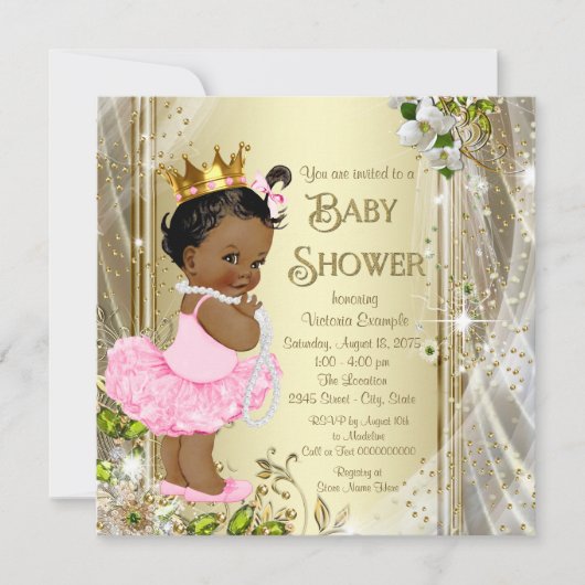Invitation Baby shower afro-américain Princess Pink Tutu (Devant)