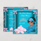 Invitation Baby shower afro-américain Princesse Turquoise ros (Devant / Derrière)