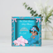 Invitation Baby shower afro-américain Princesse Turquoise ros (Debout devant)