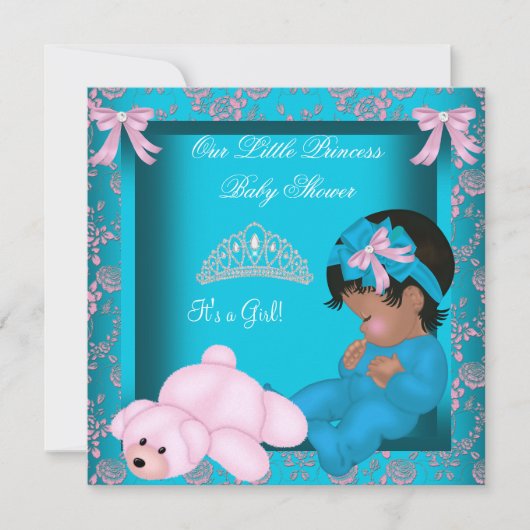 Invitation Baby shower afro-américain Princesse Turquoise ros (Devant)