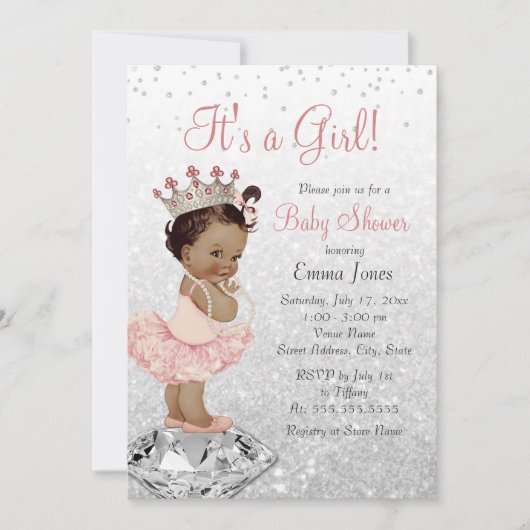 Invitation Baby shower afro-américain rose (Devant)
