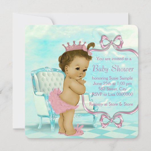Invitation Baby shower afro-américain rose et Turquoise (Devant)