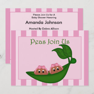 Invitation Baby shower afro-américain Twins Pink Peapod