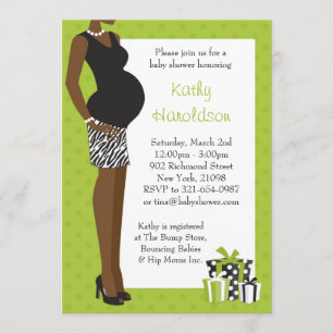 Invitation Baby shower afro-américain Unisex Green Zebra