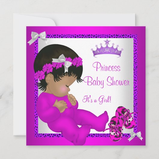 Invitation Baby shower afro-américain violet léopard rose (Devant)