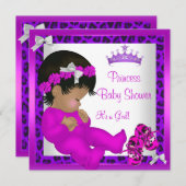 Invitation Baby shower afro-américain violet léopard rose 3 (Devant / Derrière)