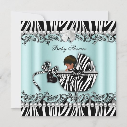Invitation Baby shower afro-américain Zebra garçon ou fille (Devant)