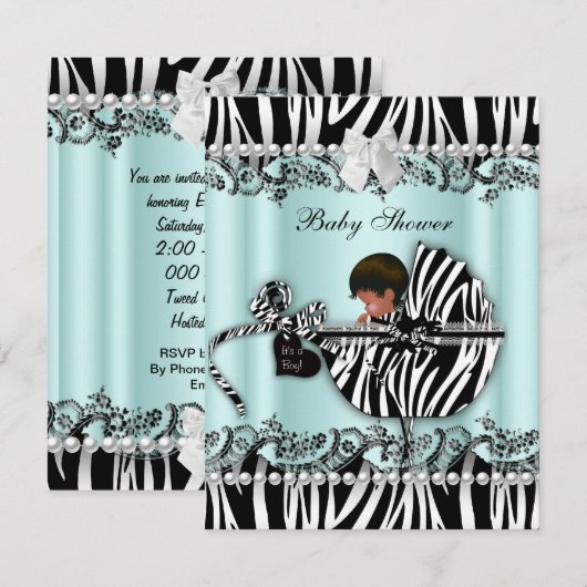 Invitation Baby shower afro-américain Zebra garçon ou fille (Devant / Derrière)