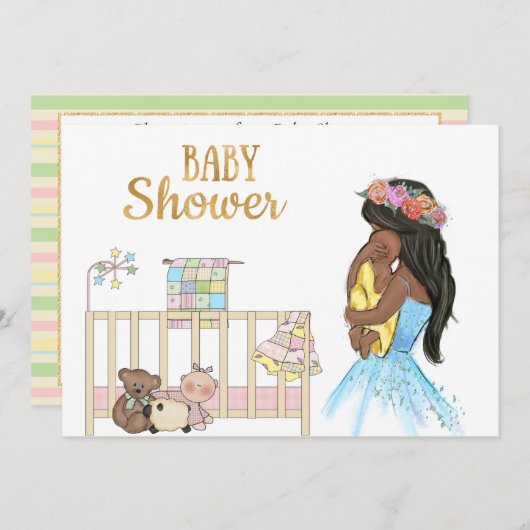 Invitation Baby shower afro-américaine (Devant / Derrière)