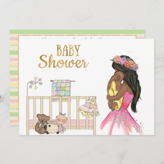 Invitation Baby shower afro-américaine (Devant / Derrière)