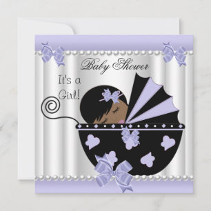 Invitation Baby shower afro-américaine fille violet blanc