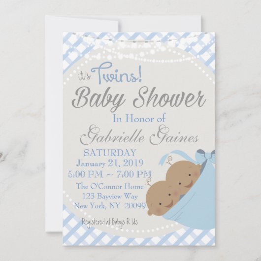Invitation Baby shower afro-américaine Twin Boys (Devant)