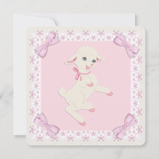 Invitation Baby Shower Agneau Rose (Devant)