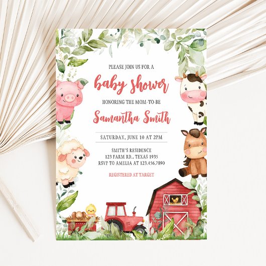 Invitation Baby shower agricole de Red Barnyard