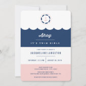 Invitation Baby shower Ahoy Twin Girls de la marine nautique (Devant)
