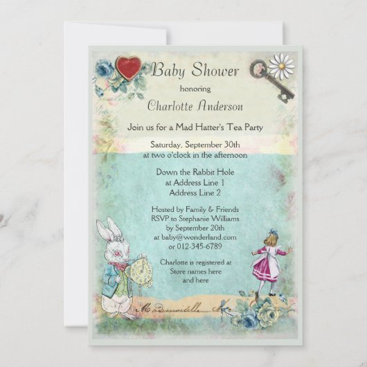 Invitation Baby shower Alice au pays des merveilles ne tarde  (Dos)
