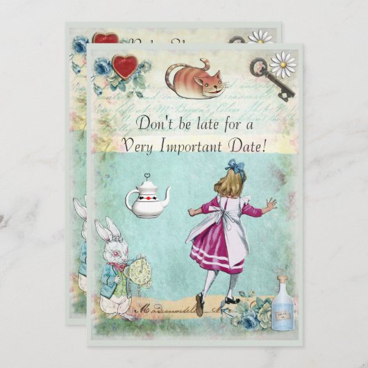 Invitation Baby shower Alice au pays des merveilles ne tarde  (Devant / Derrière)