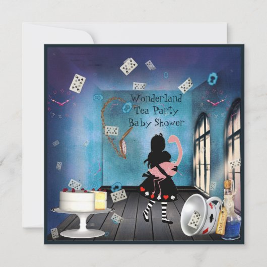 Invitation Baby shower Alice et Pink Flamant rose Wonderland (Devant)