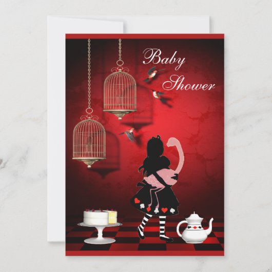 Invitation Baby shower Alice & Flamant rose Birds & Cages (Devant)