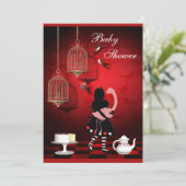 Invitation Baby shower Alice & Flamant rose Birds & Cages (Debout devant)
