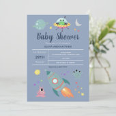 Invitation Baby shower Alien de fusée Boys mignon Blue Space (Debout devant)