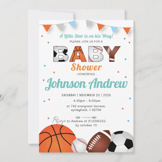 Invitation Baby shower All-Star Sport Simple Personnel Blanc (Devant)