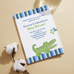 Invitation Baby shower Alligator bleu/vert 4x6