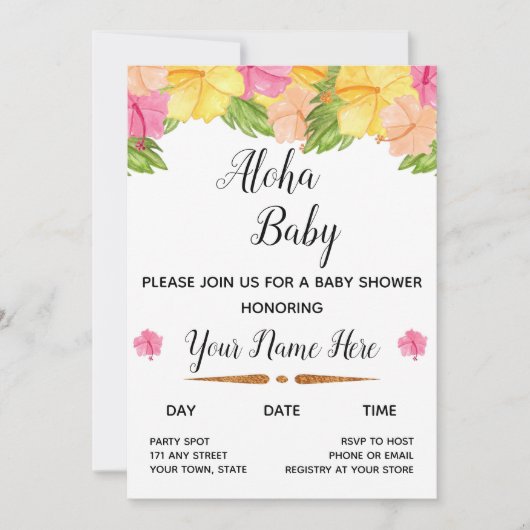 Invitation Baby shower Aloha (Devant)