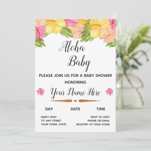 Invitation Baby shower Aloha (Debout devant)