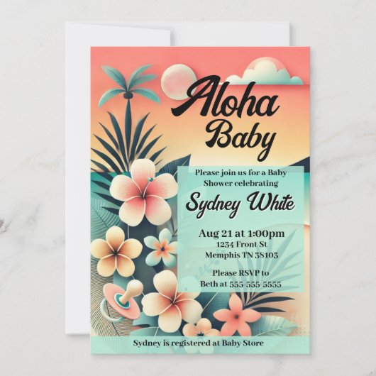 Invitation Baby shower Aloha (Devant)