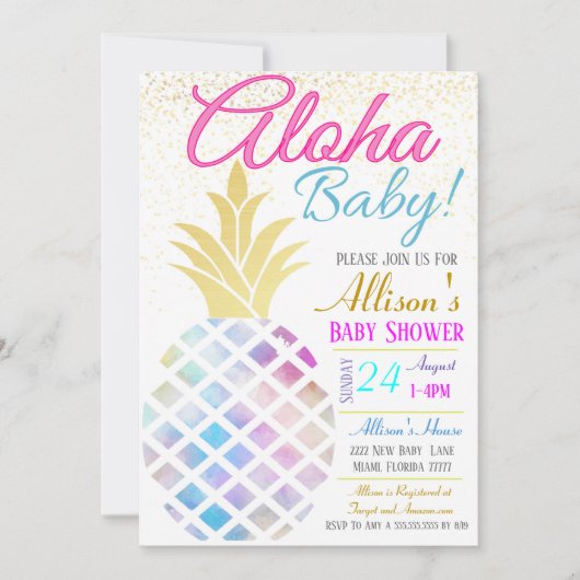 Invitation Baby shower, Aloha Baby (Devant)