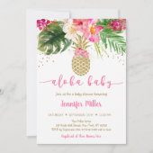 Invitation Baby shower Aloha Floral Pineappa Rose Or (Devant)
