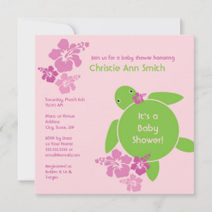 Invitation Baby shower Aloha Honu - rose