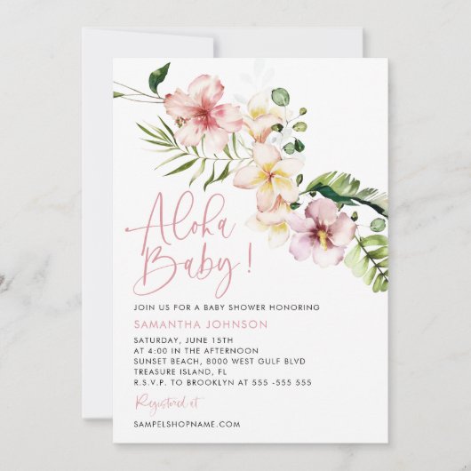 Invitation Baby shower Aloha Invitation, Baby shower tropical (Devant)