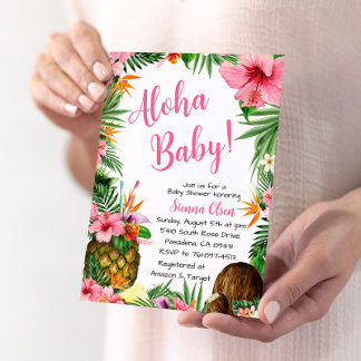 Invitation Baby shower Aloha, Luau hawaïen