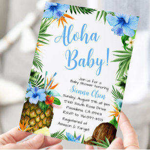 Invitation Baby shower Aloha, Luau hawaïen