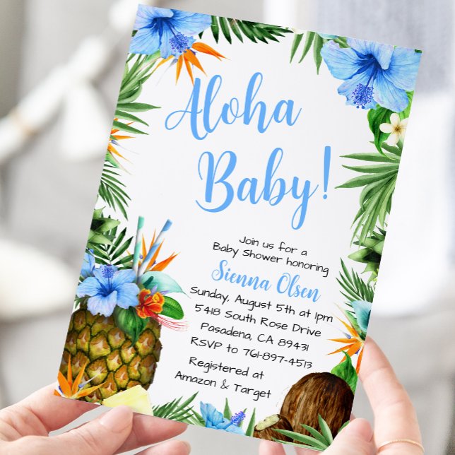 Invitation Baby shower Aloha, Luau hawaïen