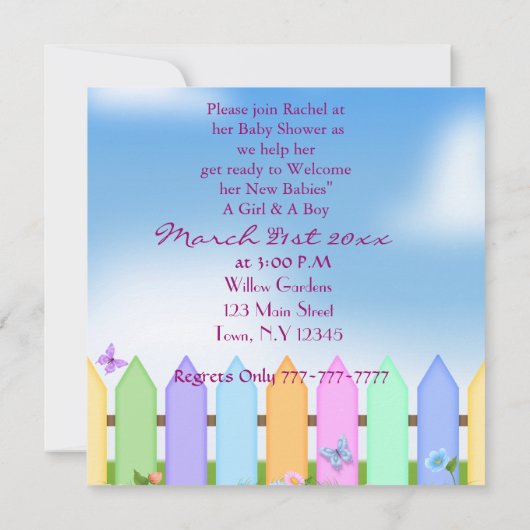 INVITATION BABY SHOWER AMÉRICAIN AMÉRICAIN TWIN GARÇONS (Dos)