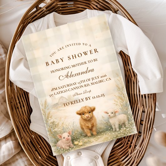 Invitation Baby Shower Amis de la Ferme Neutres
