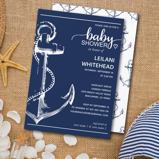 Invitation Baby shower Ancre blanc nautique