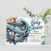 Invitation Baby shower Ancre des vagues chic (Debout devant)
