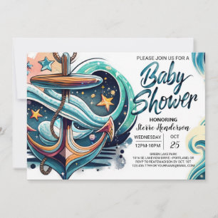 Invitation Baby shower Ancre des vagues chic