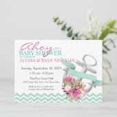 Invitation Baby shower Ancre floral nautique (Debout devant)