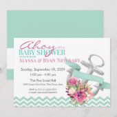 Invitation Baby shower Ancre floral nautique (Devant / Derrière)